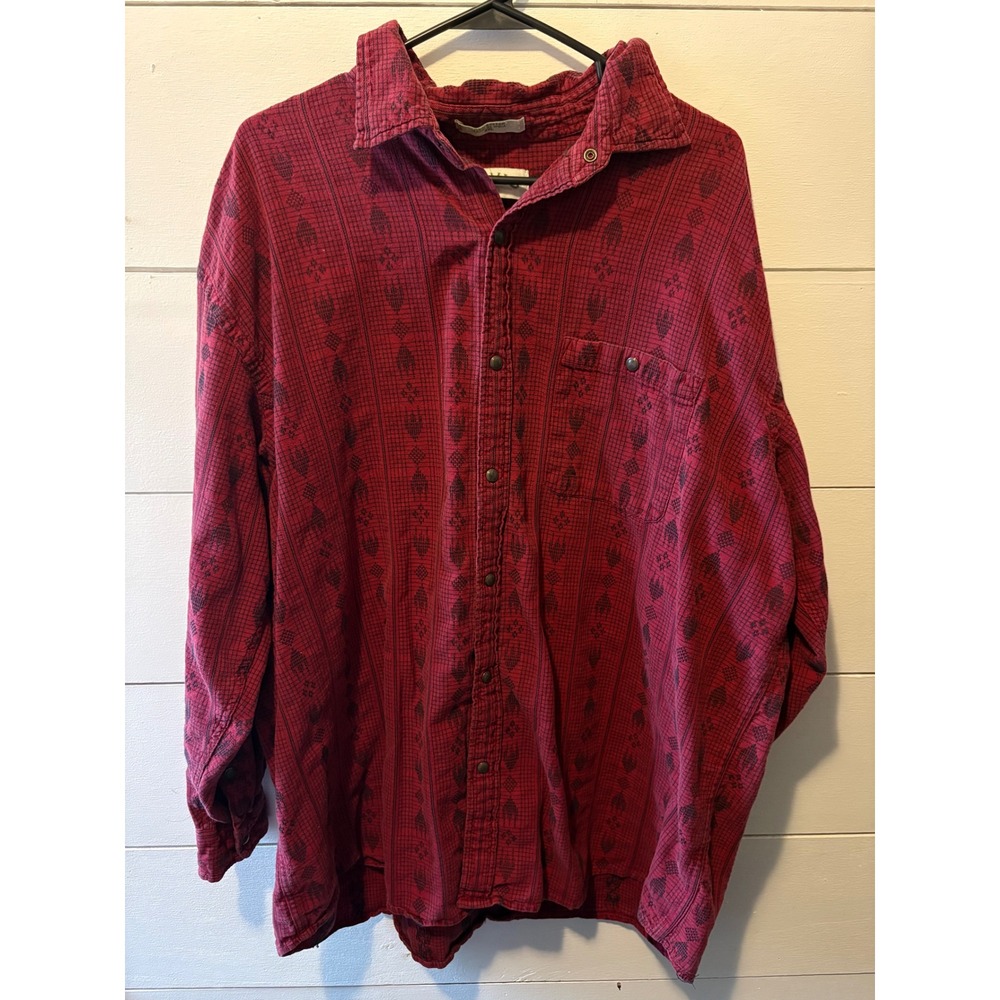 Orvis Mens XXL Red Black Geometric Tribal Print Cotton Snap Front Shirt XXL